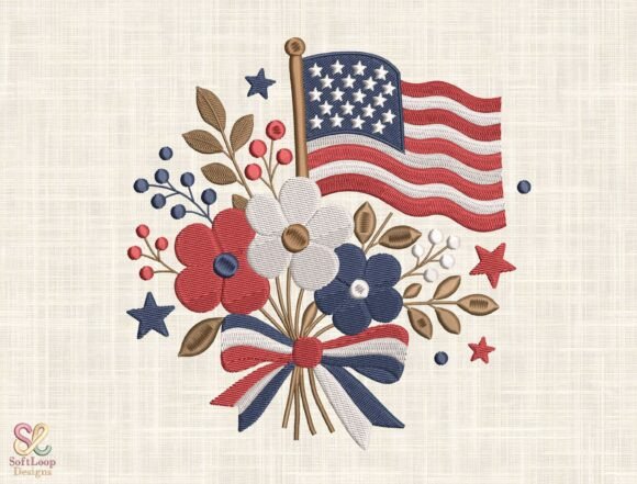 Download Patriotic Floral Embroidery Design - Design Collection