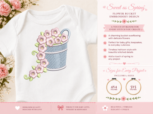 Download Floral Bucket Machine Embroidery Design - Design Collection