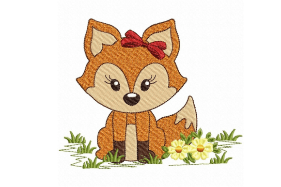 Download Cute Fox Embroidery Design with Bow - Design Collection
