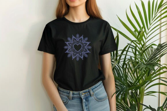 Download Elegant Heart Mandala Monogram Frame Embroidery Design in Blue - Design Collection