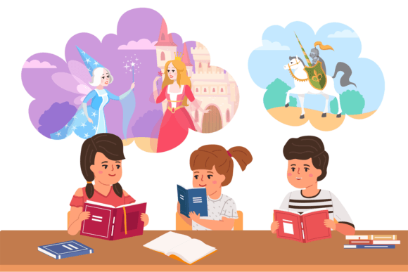 Download Kids Read Fairy Tales. Cartoon Children - Kid Collection