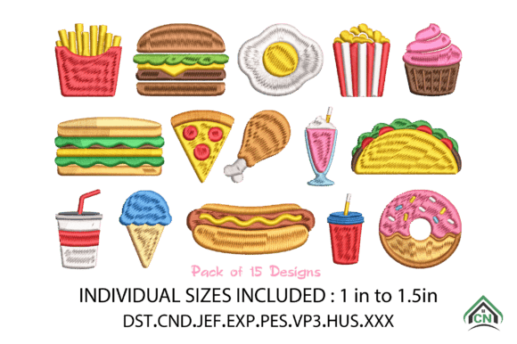 Download Mini Fast Food Embroidery Design Set - Design Collection
