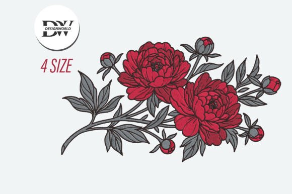 Download Peony Flower Embroidery Design - Design Collection