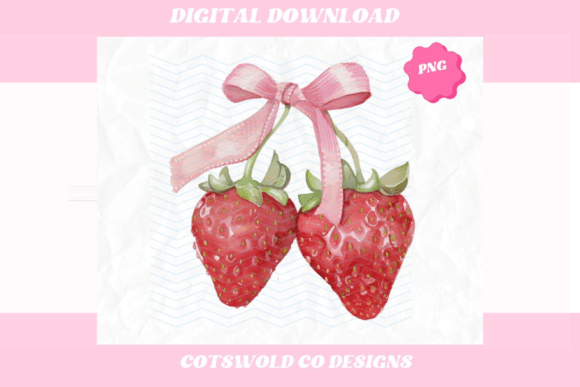 Download Watercolor Strawberries Bows PNG Design - Design Collection