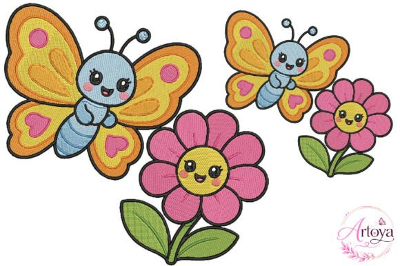 Download Butterfly and Flower Embroidery Design - Design Collection