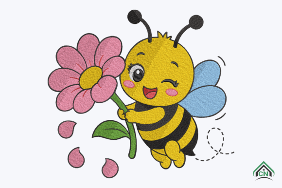 Download Cute Bee with Flower Embroidery Design - Design Collection